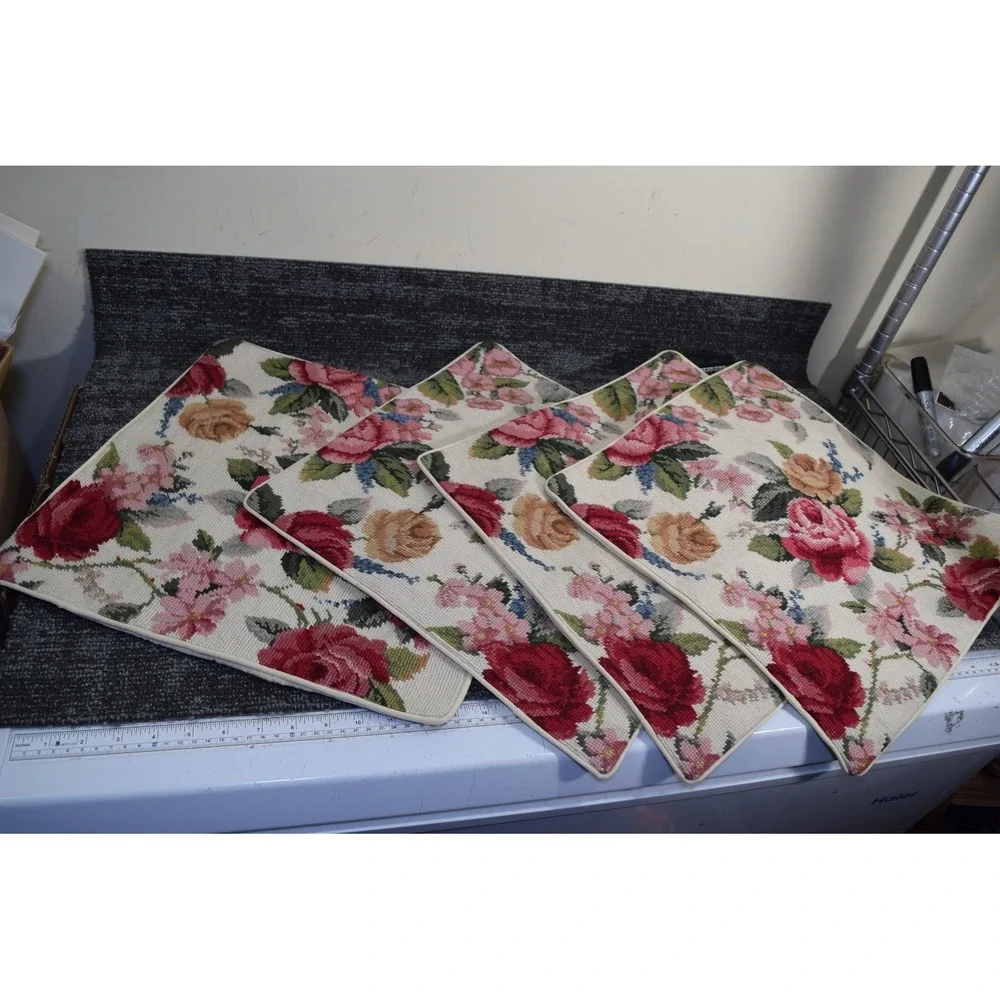 4 Needlepoint Tapestry Pillow Covers 16x16 in Flowers Roses Grandmacore Cottage